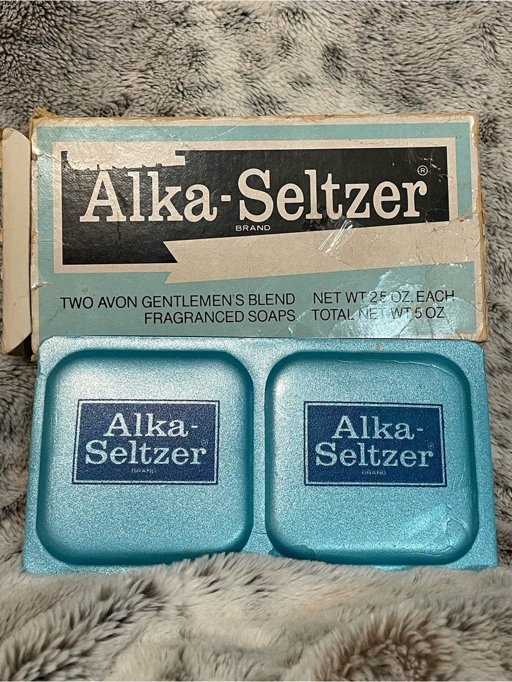 1970s Avon Gentlemen's Blend soap set branded with Alka-Seltzer misprint box.